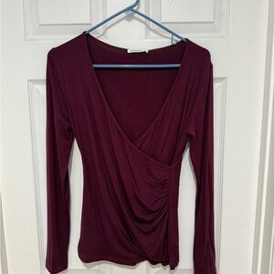 Mangopop Burgundy Long Sleeve Wrap Top NWT size M